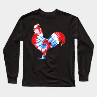 Patriotic Rooster July 4th Farmer Hippie Tie Dye Long Sleeve T-Shirt